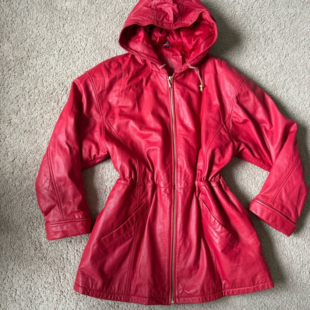 Vintage Jacqueline Ferrar Red Leather Coat PL